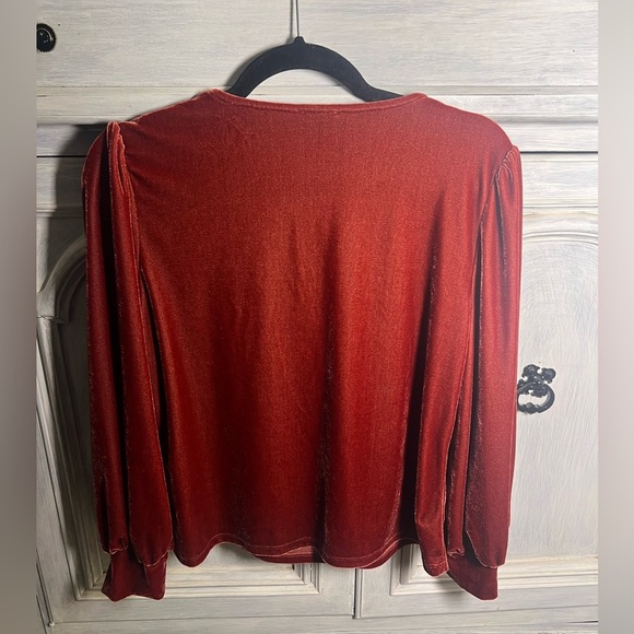 S’Edge Boutique Red Velvet Square Neck Puff Sleeve Blouse Classy Effortless - Picture 6 of 6